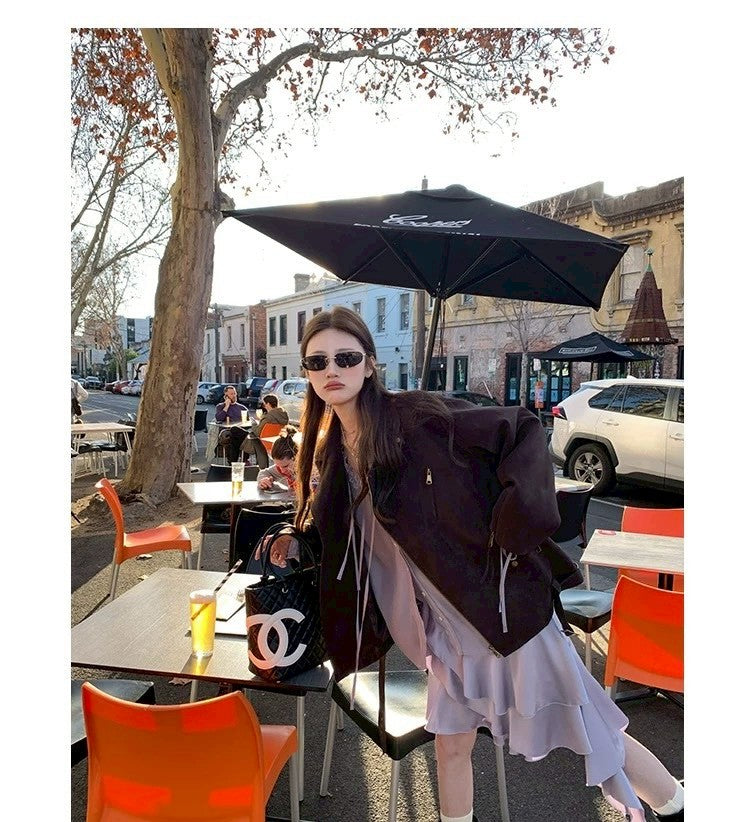 Thu. 博西雅重工時髦休閒皮衣夾克 棕