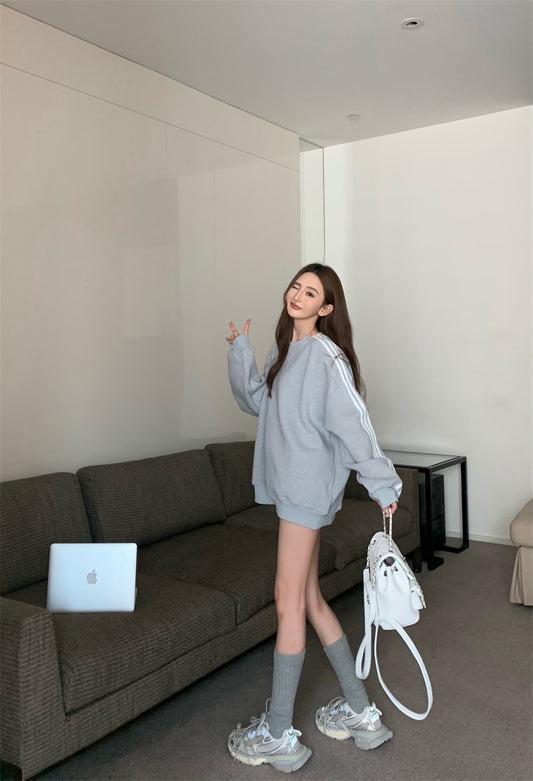 Sat. 復古美式連肩衛衣 灰/黑