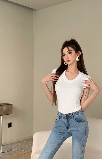 Mon. 美式正肩螺紋上衣 白