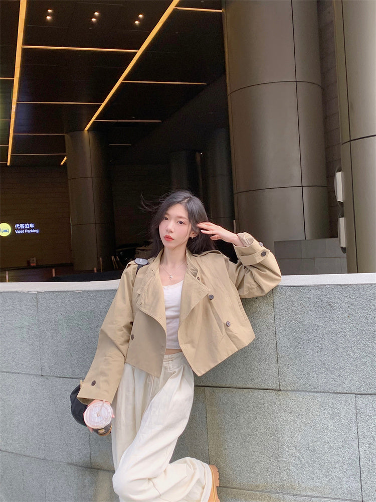 Mon. 立領雙排扣短版風衣