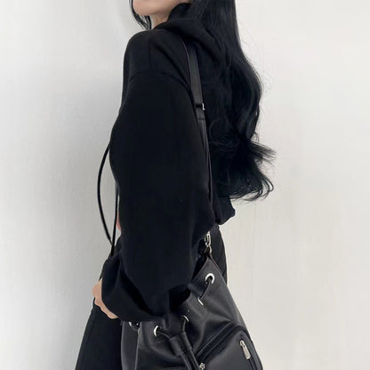 Mon. 元氣女孩百搭連帽短款上衣 白/黑（加購不單售）