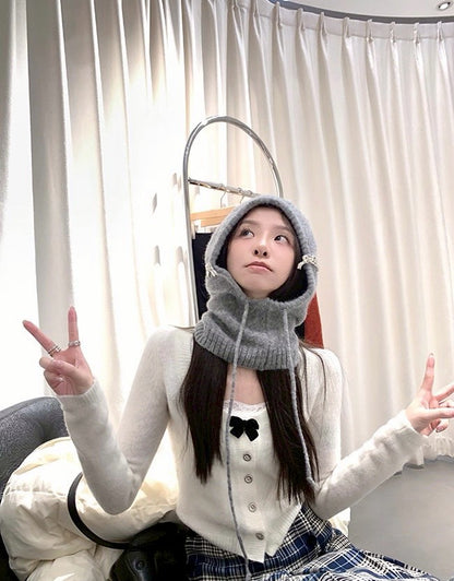 Fri. 可愛奈梨千金軟糯羊駝毛針織開衫 灰/杏