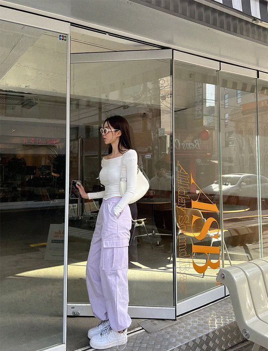 Wed.必買超顯瘦工裝褲Purple