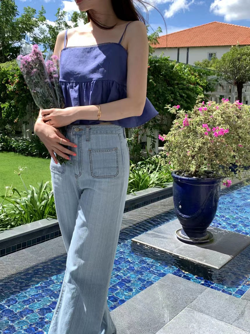 Wed. 後背綁帶美胸短版背心 黑/藍