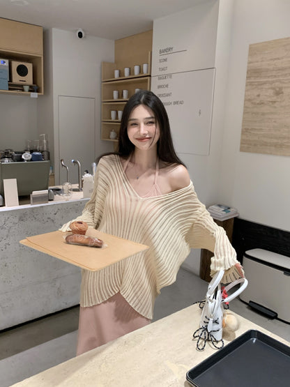 Sun. 慵懶杏色罩衫 & 百搭綁帶連身裙 粉