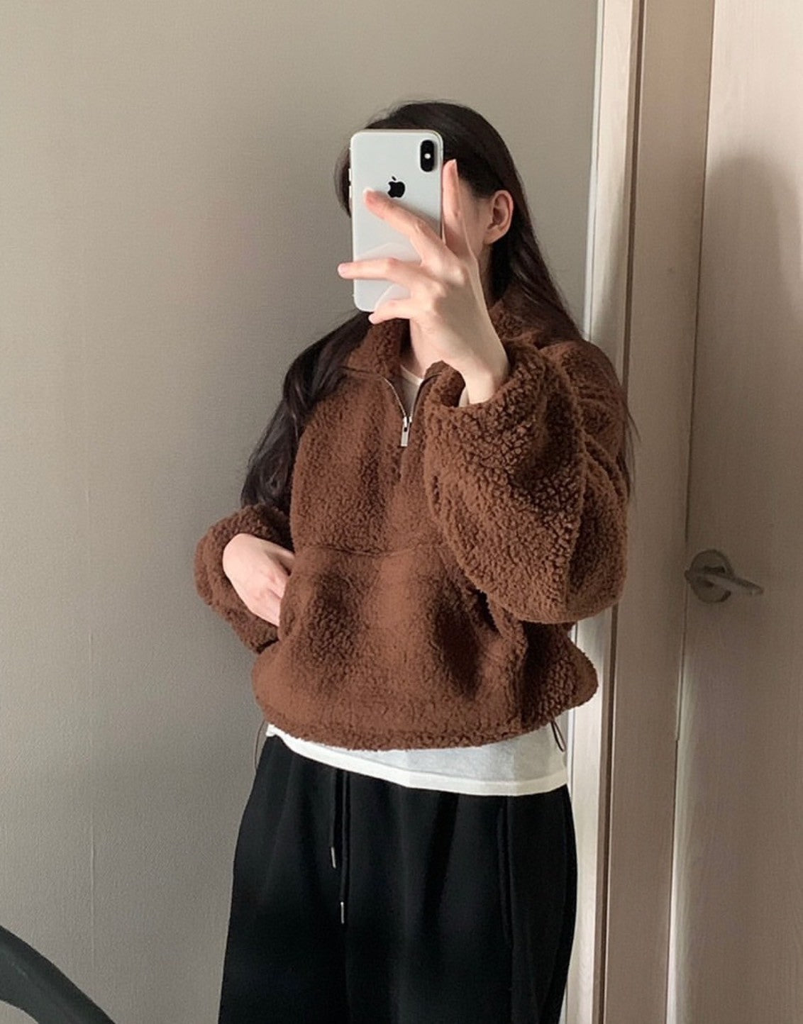 Fri. 鬆弛感n+泰迪毛毛立領毛衣 卡其/咖色