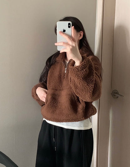 Fri. 鬆弛感n+泰迪毛毛立領毛衣 卡其/咖色