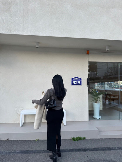 Mon. 高顏值抽繩V領灰色毛衣