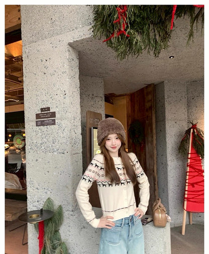 Mon. 北歐童話修勾刺花羊毛針織外套 白/黑