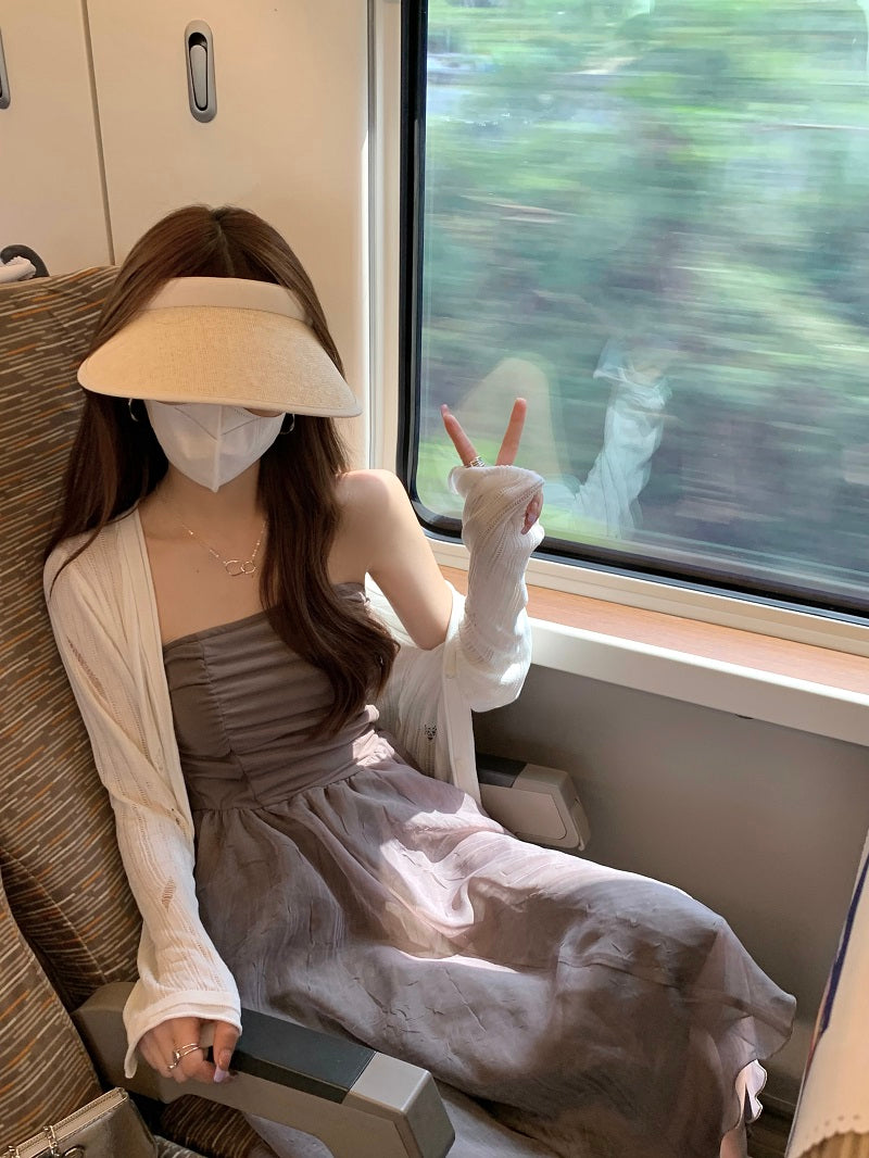 Sun. 鹽系抓皺抹胸網紗連身裙 & 罩衫