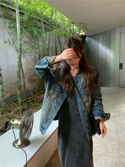 Sat. 通勤百搭圓領個性牛仔外套 & 連身裙