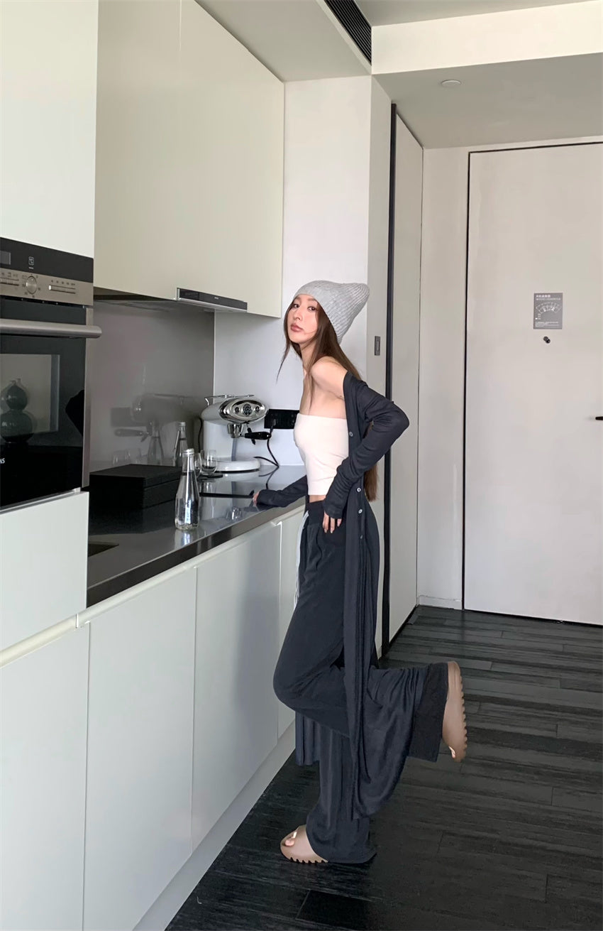 Wed. 慵懶透視感長外套 & 高腰休閒褲