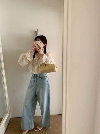 Mon. 氣質慵懶鄰家木耳邊襯衫（透視感）