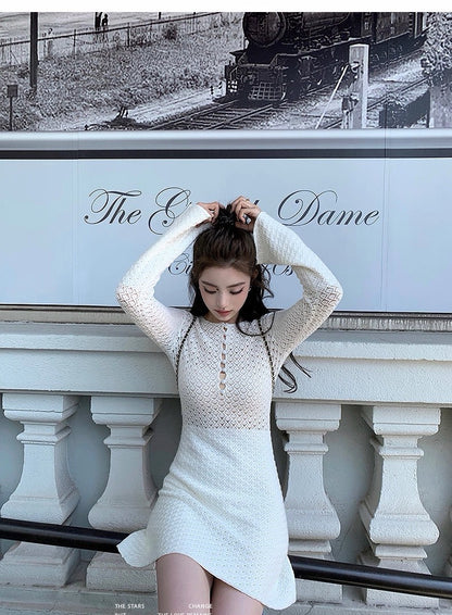 Tue. Crush 美神裙掌管高級與性感針織縷空裙 白