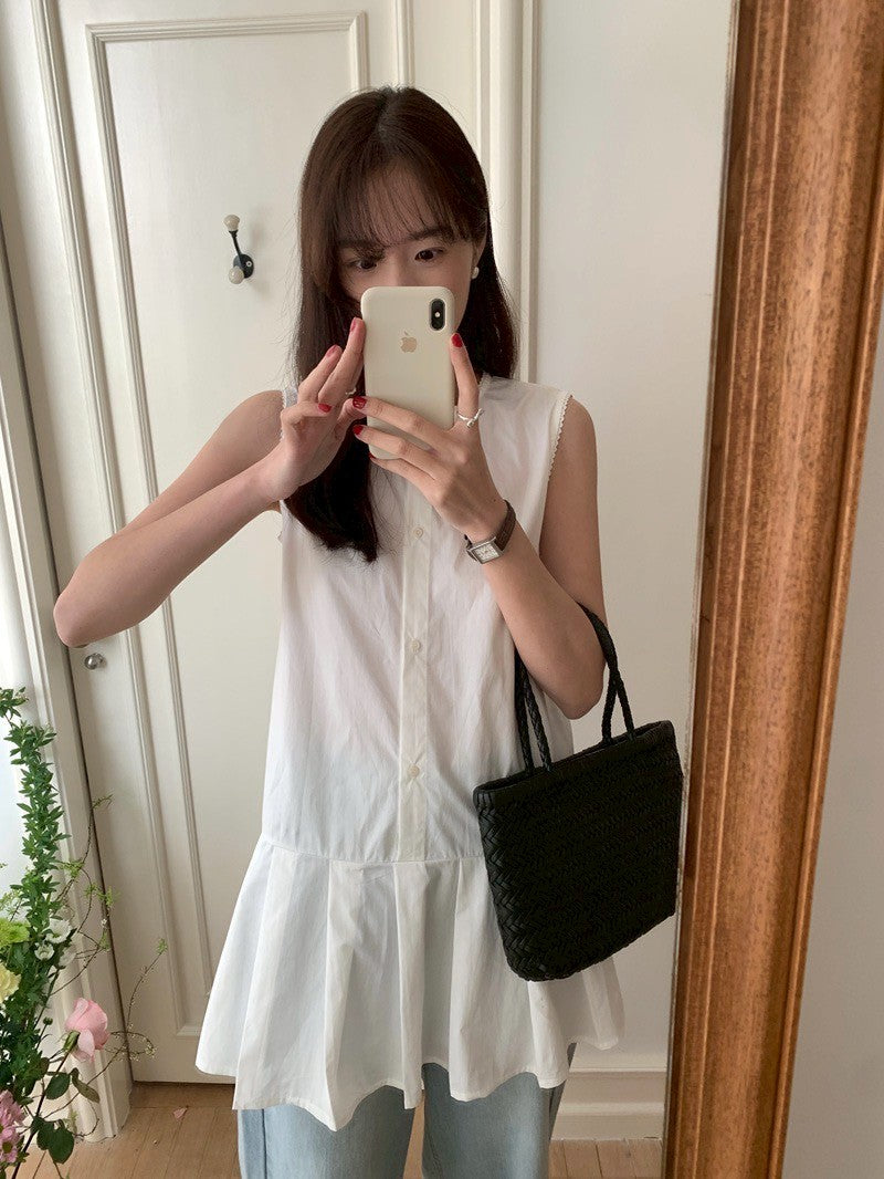 Mon. 小清新俏皮感兩花色選背心拼接連身裙 格紋/白