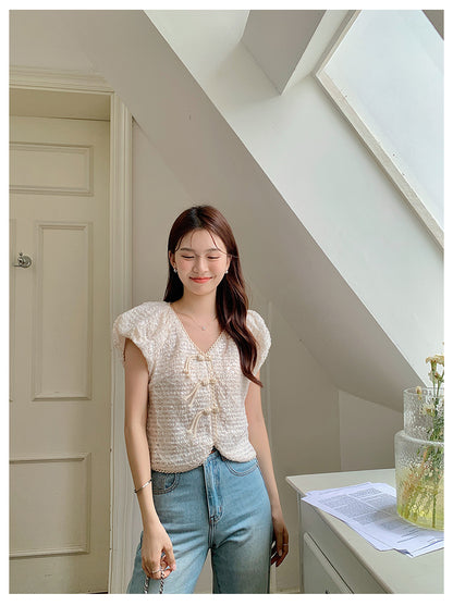 Tue. 旗袍扣結 亮片編織上衣