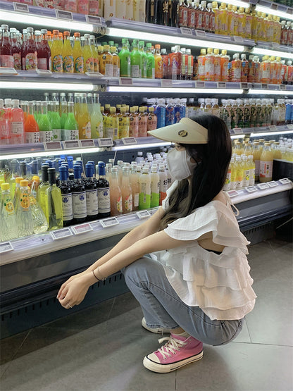 Wed. 韓國荷葉邊質感上衣 白