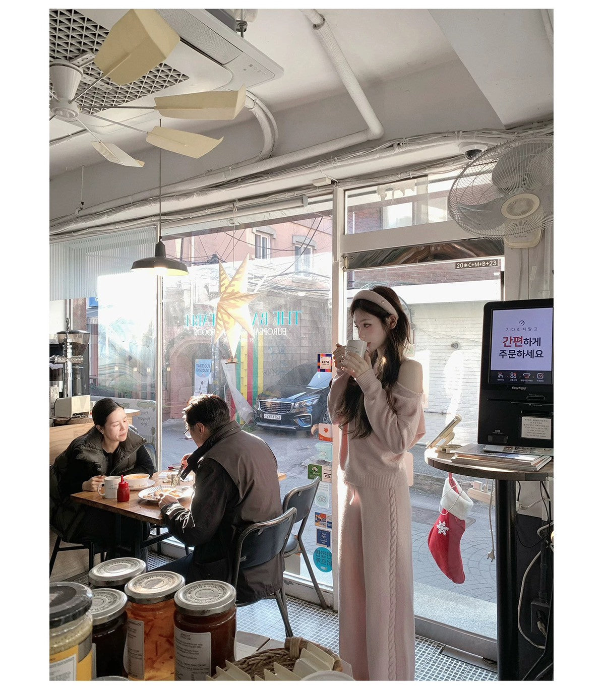 Mon. 元英白月光 韓女慵懶斜肩針織套裝 粉