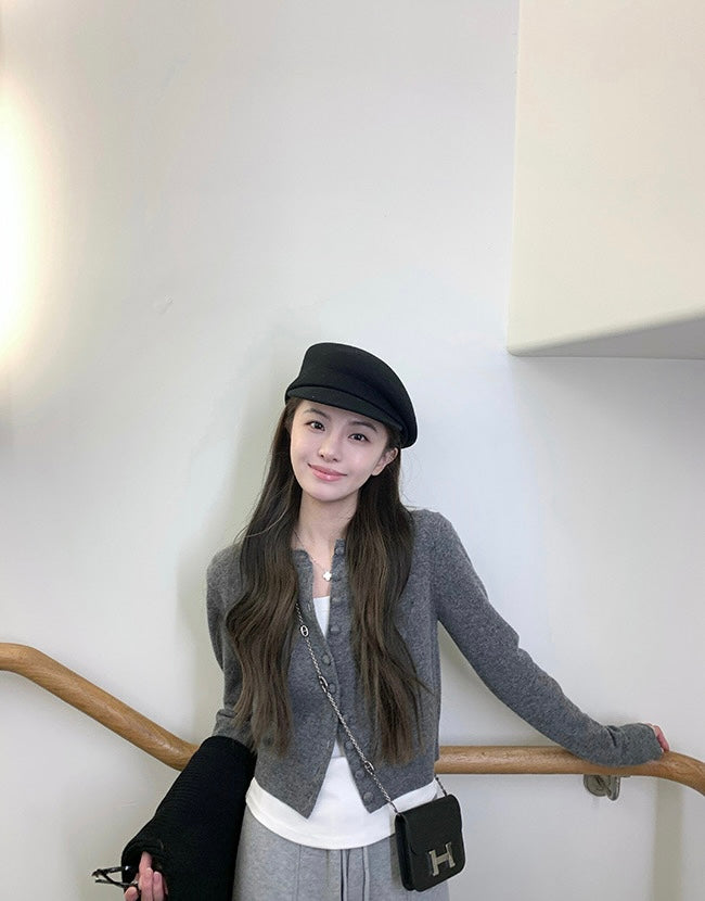 Fri. 溫暖過冬 基礎羊毛圓領排扣針織外套 灰
