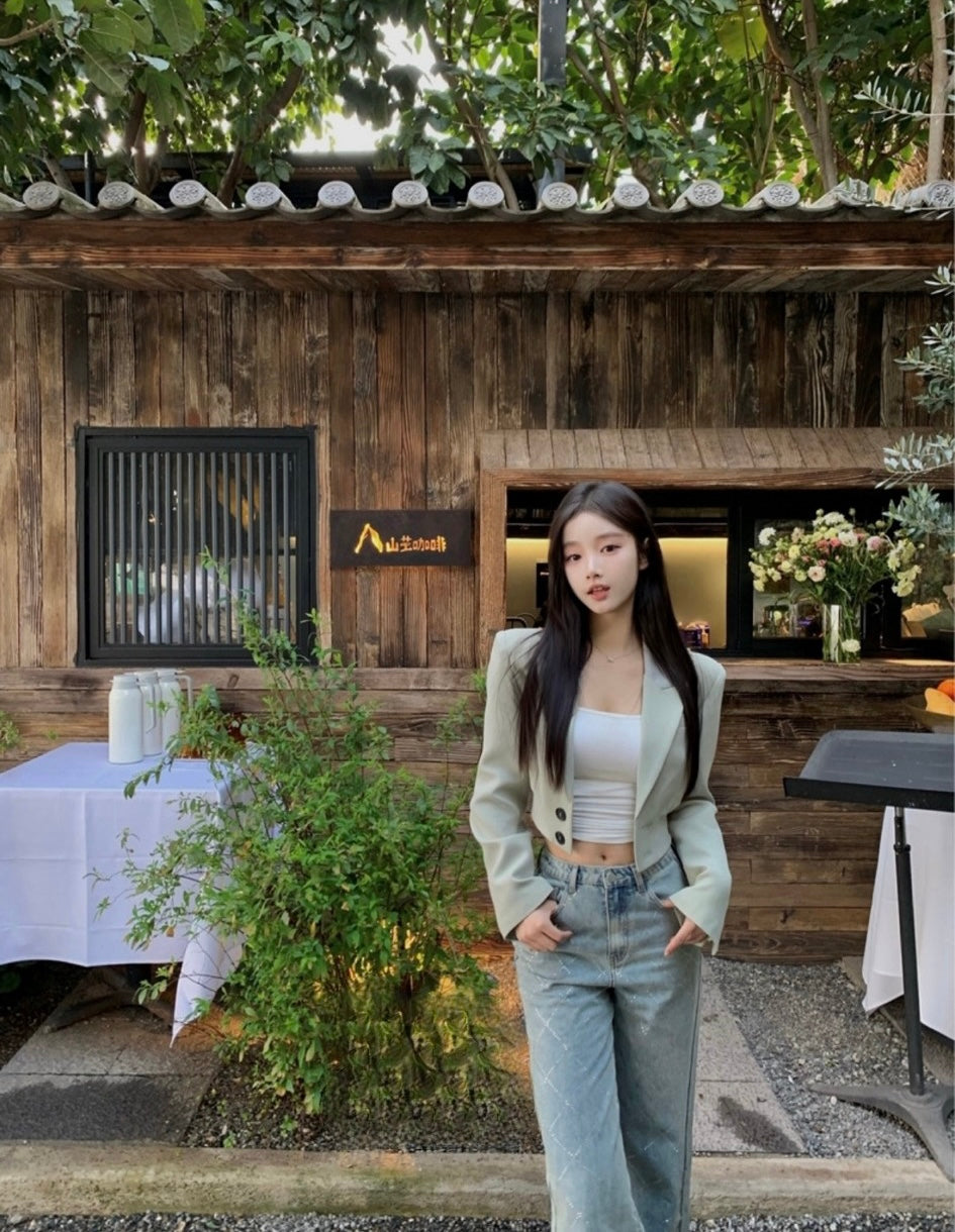 Mon. 海上太陽 高溫菱格燙鑽直筒褲