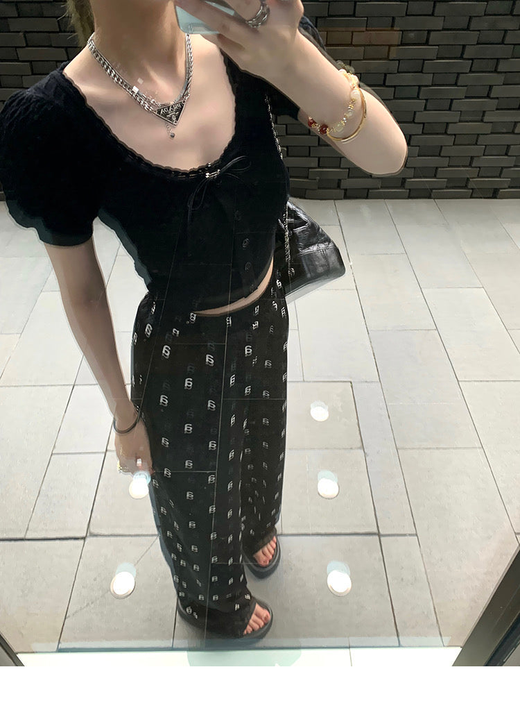 Mon. 超舒服 字母a印花落地褲