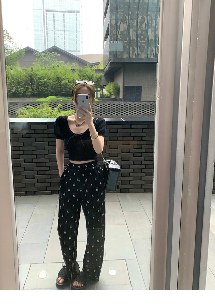 Mon. 超舒服 字母a印花落地褲