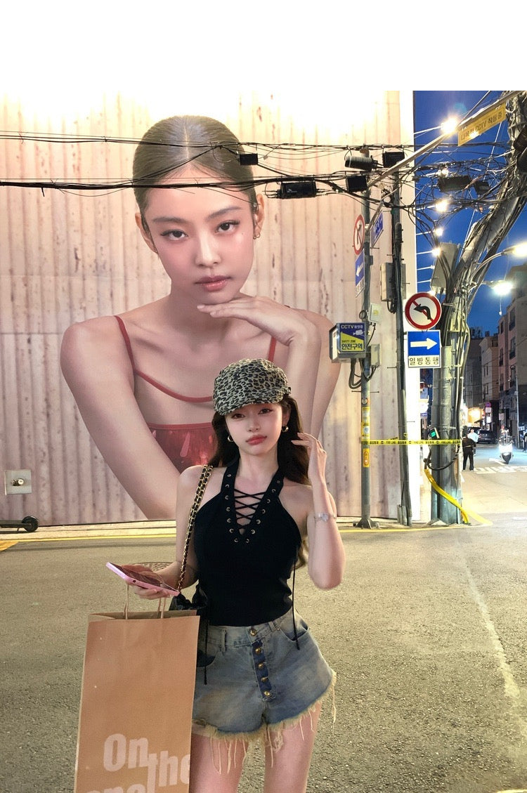 Wed. 欲辣小巴balma*n辣妹交叉綁帶削肩背心 黑