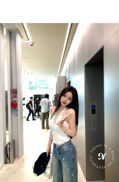 Wed. 欲辣小巴balma*n辣妹交叉綁帶削肩背心 白