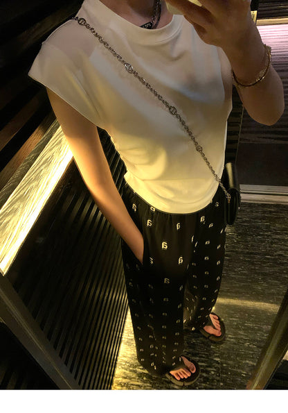 Mon. 超舒服 字母a印花落地褲