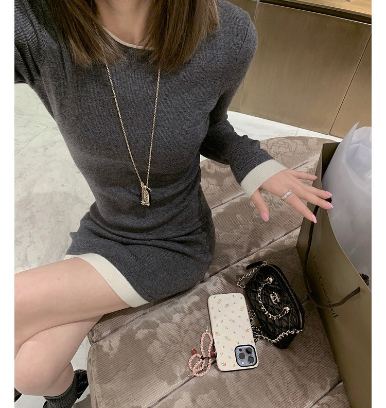 Sun. 顯瘦修身拼色辣妹裙 淺灰