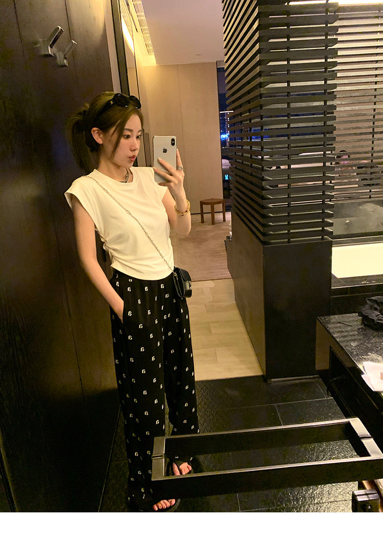 Mon. 超舒服 字母a印花落地褲