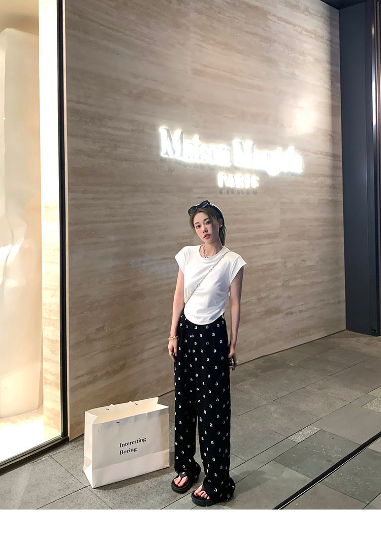 Mon. 超舒服 字母a印花落地褲