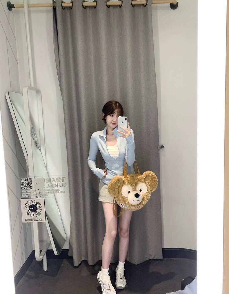 Mon. 顯瘦高彈力瑜伽外套 白/藍