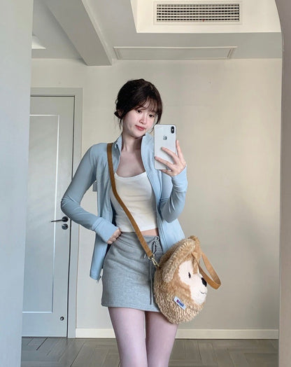 Mon. 顯瘦高彈力瑜伽外套 白/藍