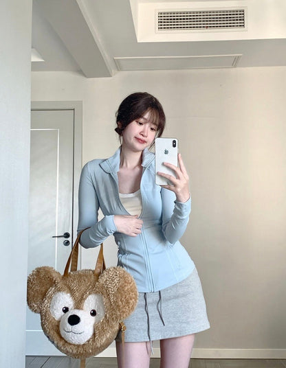 Mon. 顯瘦高彈力瑜伽外套 白/藍