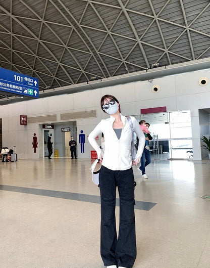 Mon. 顯瘦高彈力瑜伽外套 白/藍