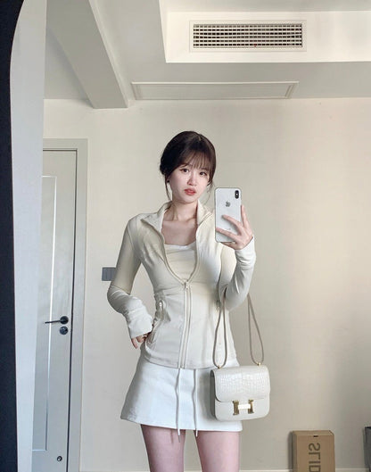 Mon. 顯瘦高彈力瑜伽外套 白/藍