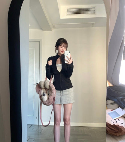 Mon. 顯瘦高彈力瑜伽外套 黑