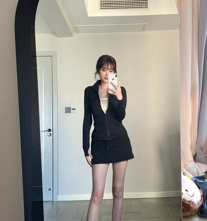 Mon. 顯瘦高彈力瑜伽外套 黑