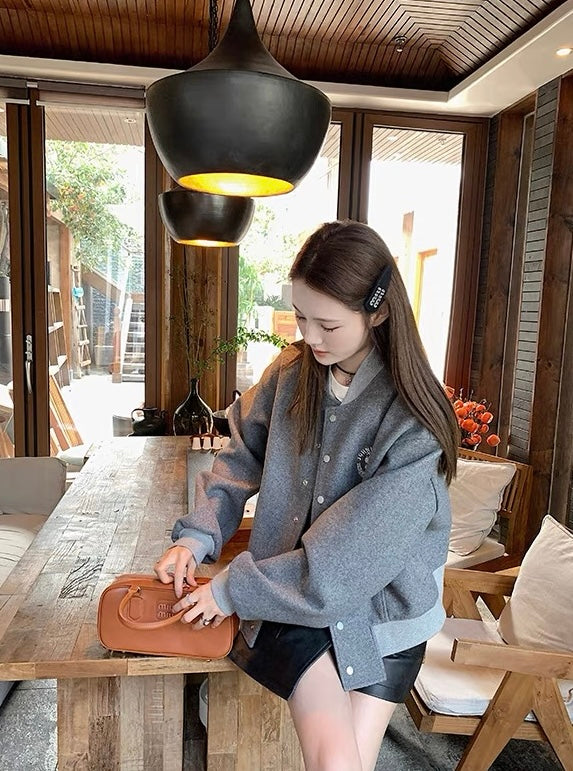 Sat. JOY快樂學院 純色棒球外套 灰