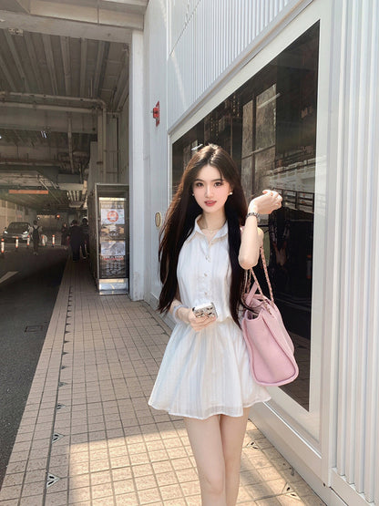 Tue. 初戀氣質 溫柔挖肩襯衫連身裙 白