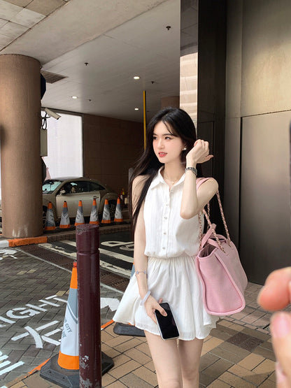 Tue. 初戀氣質 溫柔挖肩襯衫連身裙 白