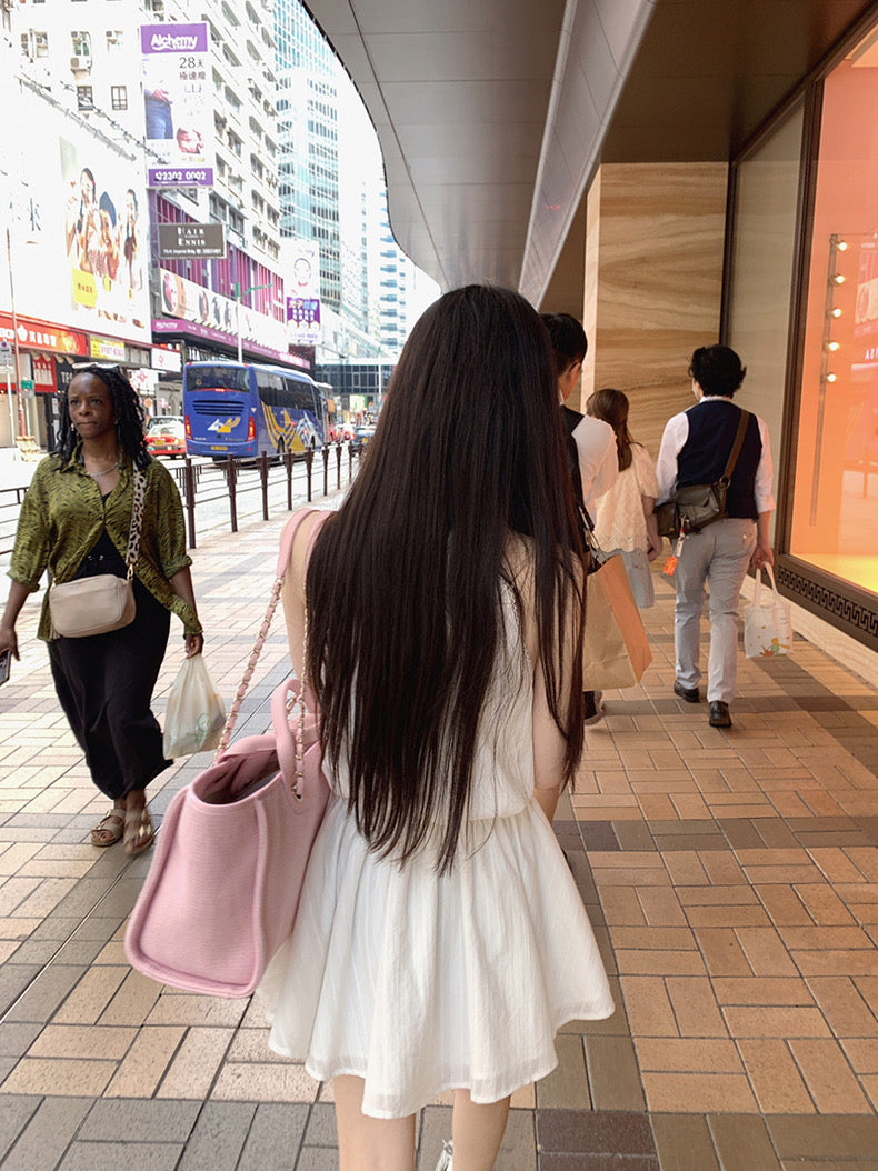 Tue. 初戀氣質 溫柔挖肩襯衫連身裙 白