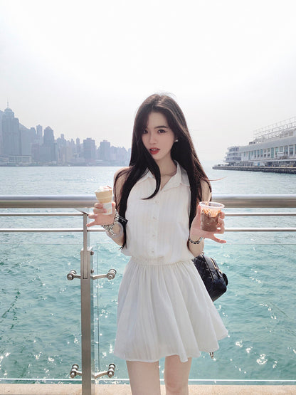 Tue. 初戀氣質 溫柔挖肩襯衫連身裙 白