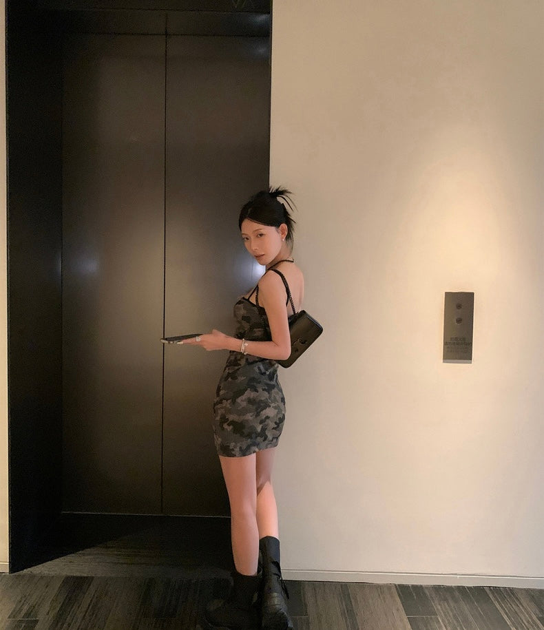 Tue. 辣妹迷彩彈力修身包臀裙