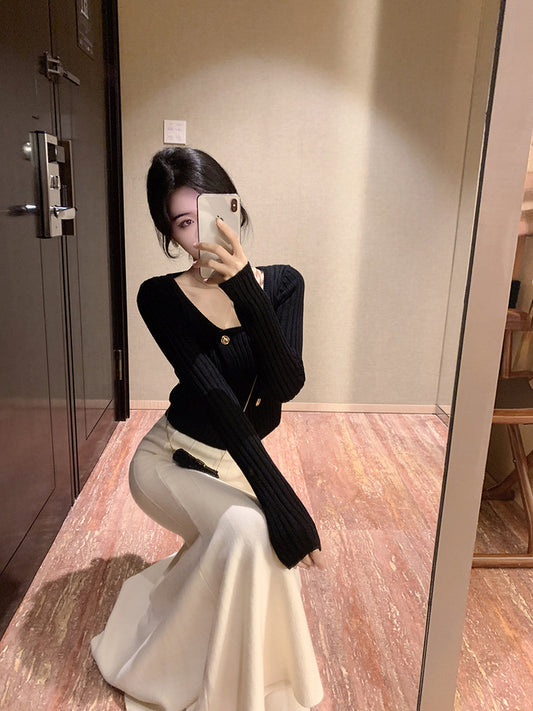 Mon. 氣質花瓣魚尾半身裙 /黑