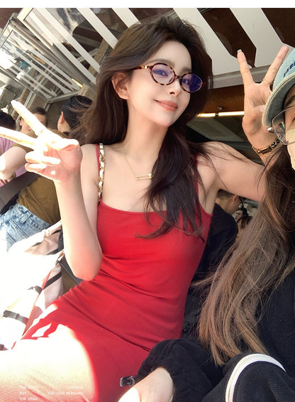 Thu. ''skims''超模紙片裙 吊帶可調結連身裙 紅