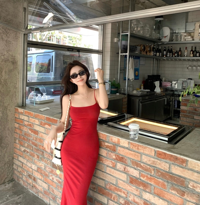 Thu. ''skims''超模紙片裙 吊帶可調結連身裙 紅