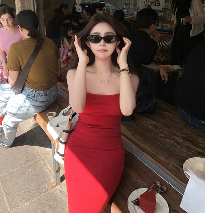 Thu. ''skims''超模紙片裙 吊帶可調結連身裙 紅