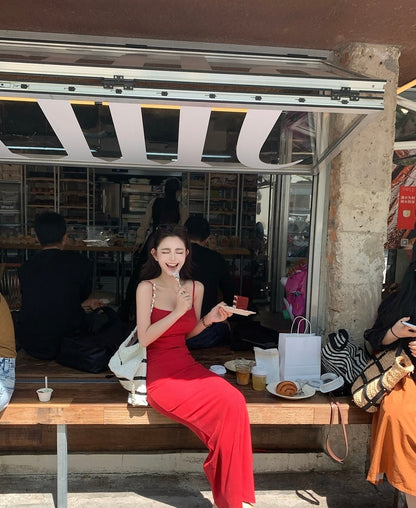 Thu. ''skims''超模紙片裙 吊帶可調結連身裙 紅